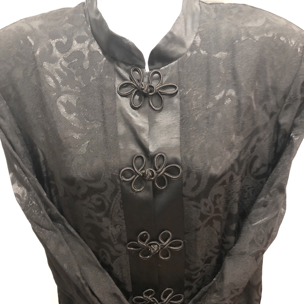 R&M Richards by Karen Kwong Asian Inspired Black Brocade Cocktail Dress Sz 14